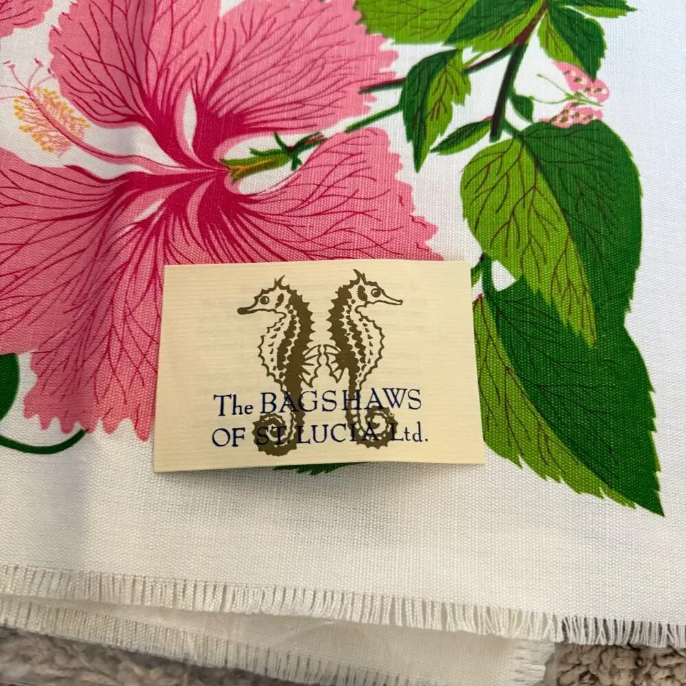 Vintage California Hand Prints Hibiscus Pink Floral Linen Placemats Set of 4